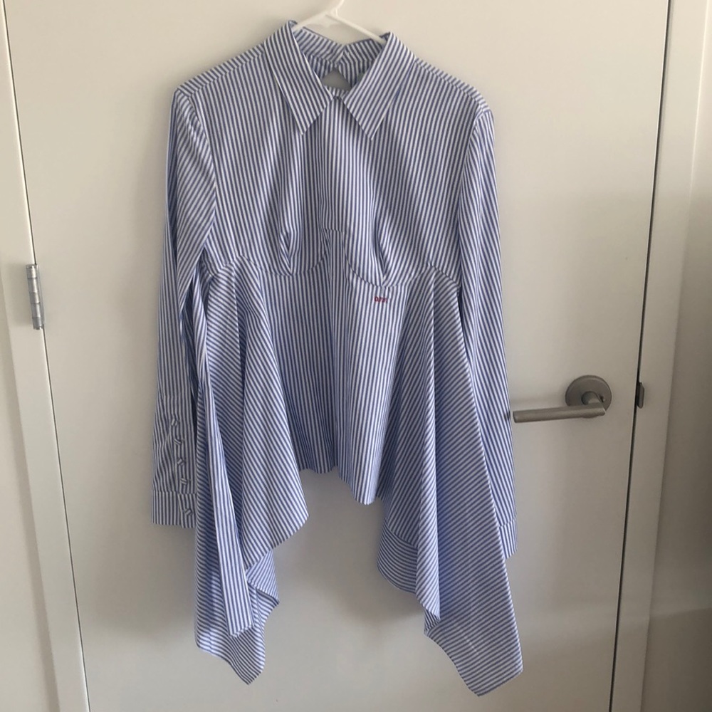 Off White Open Back Blue Stripe Top